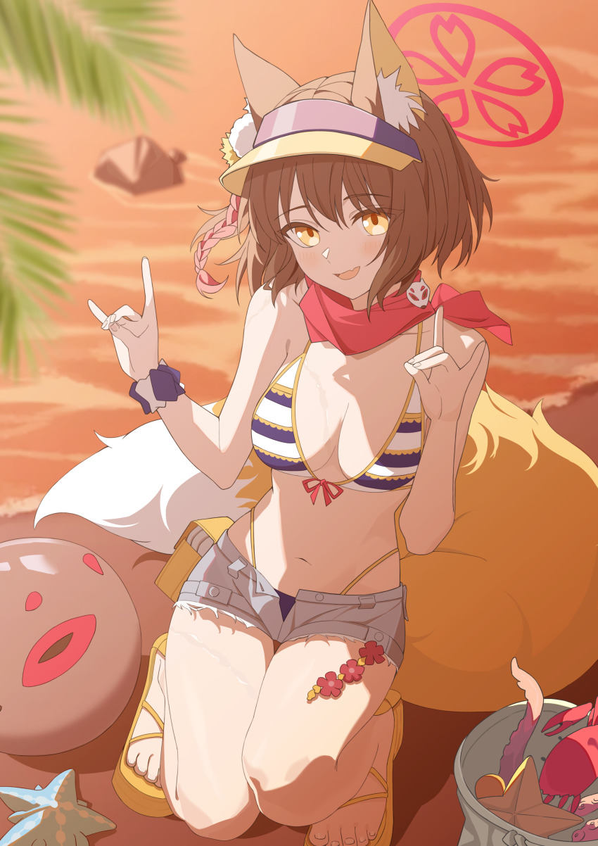 1girl, :d, absurdres, animal_ear_fluff, animal_ears, beach, bikini, black_hair