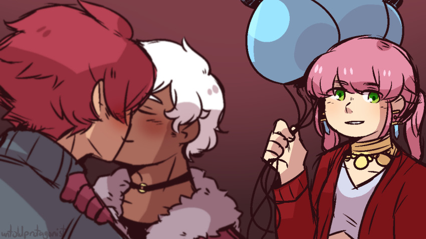 balloon, bard_(sekaiju), bard_2_(sekaiju), choker, closed_eyes, dark-skinned_male, dark_hunter, dark_hunter_(sekaiju)