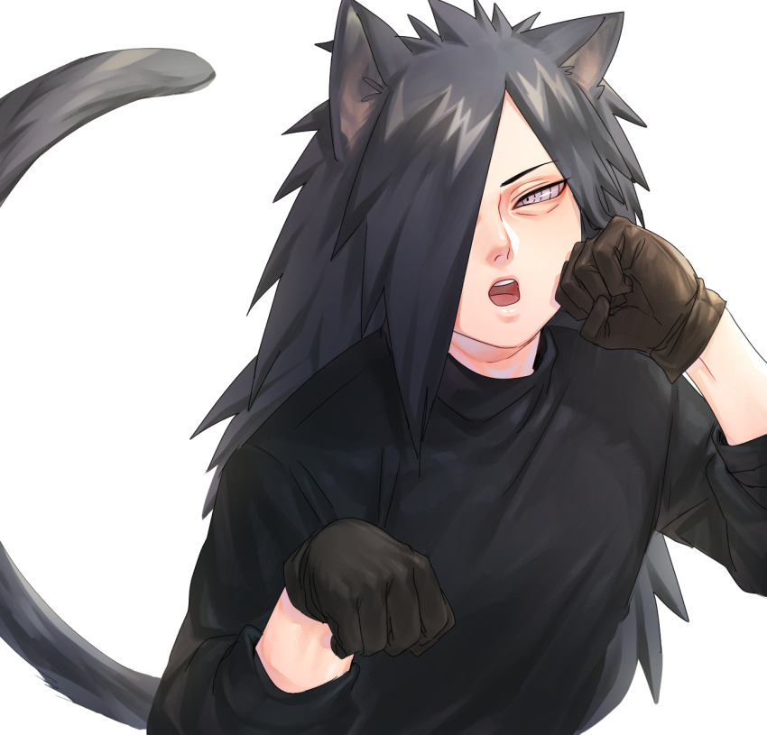 1boy, animal_ears, black_gloves, black_sweater, brown_gloves, cat_boy, cat_ears, cat_tail
