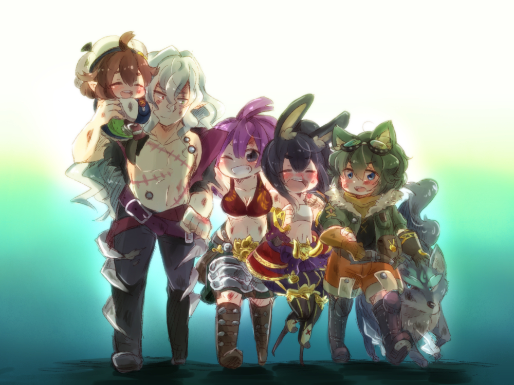 :d, ;), animal_ears, black_hair, blue_eyes, blush, brown_hair, cestus_(sekaiju)