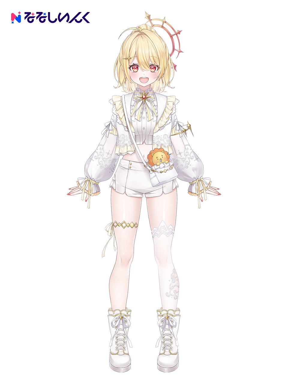 1girl, ahoge, bag, blonde_hair, blush, boots, bow, bowtie