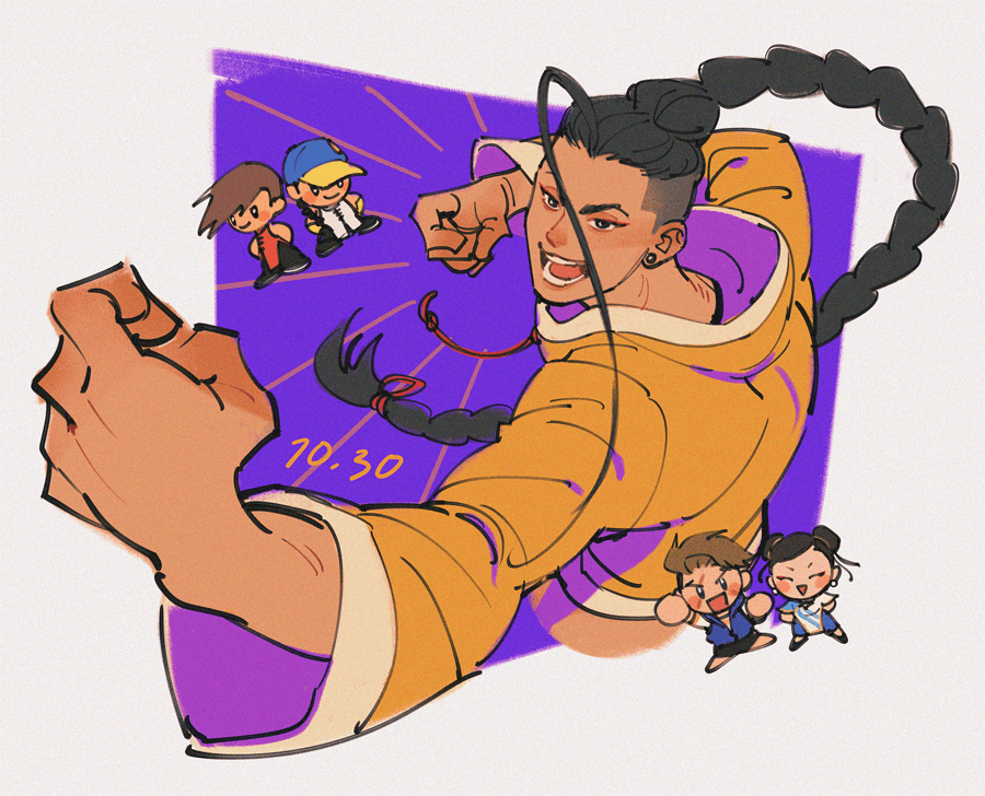 1girl, 4boys, absurdly_long_hair, baseball_cap, black_hair, black_pants, blue_hoodie, blue_leggings