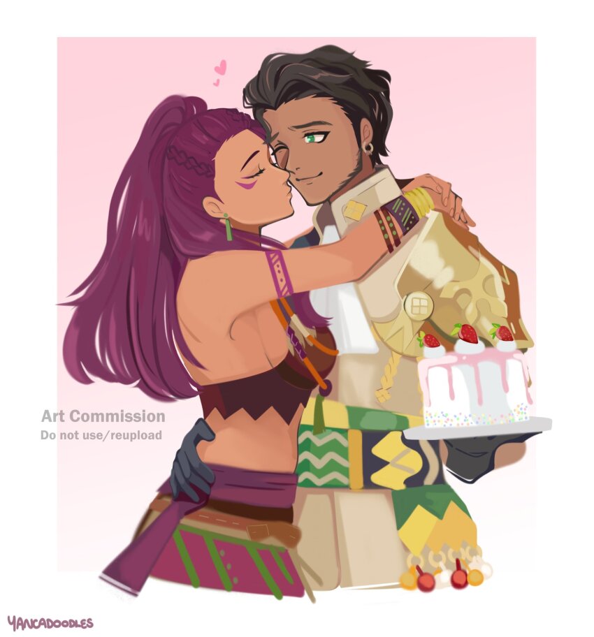 1boy, 1girl, brown_hair, claude_von_riegan, claude_von_riegan_(timeskip), commission, dark-skinned_female, dark-skinned_male