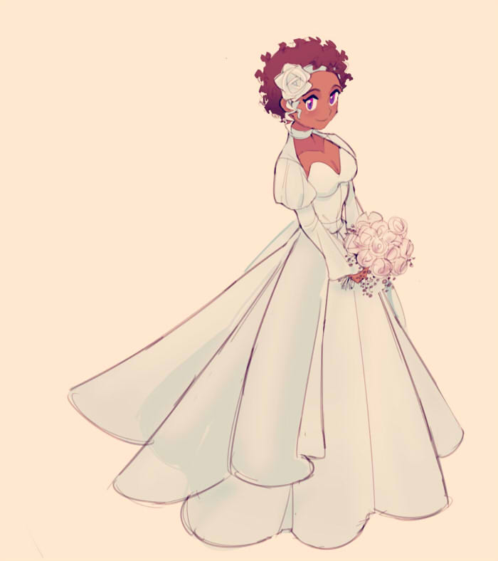 1girl, a_hat_in_time, aged_up, bouquet, bow_kid, breasts, brown_hair, cleavage