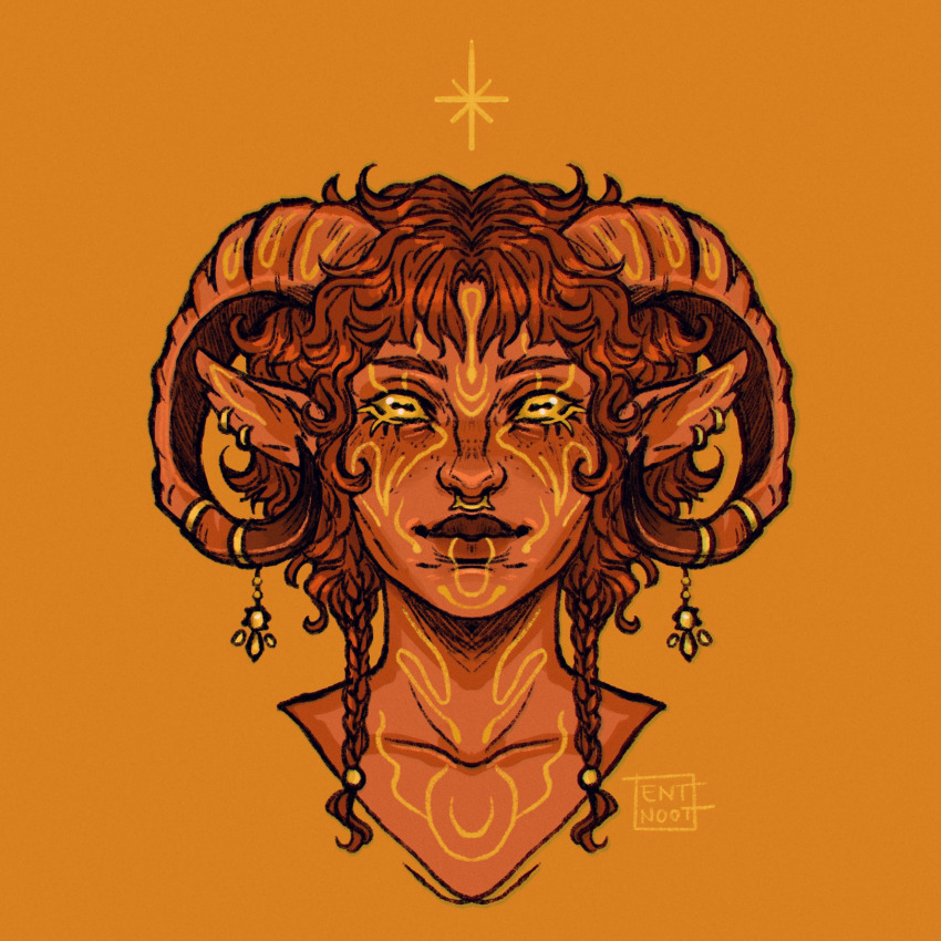 1girl, braid, closed_mouth, collarbone, colored_sclera, colored_skin, cropped_head, earrings