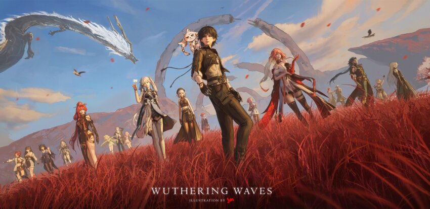 6+boys, 6+girls, aalto_(wuthering_waves), abby_(wuthering_waves), absurdres, ahoge, arm_behind_head, arm_under_breasts