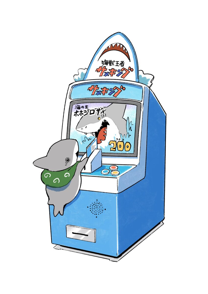 arcade, highres, odekake_kozame, penguinbox, shark, video_game