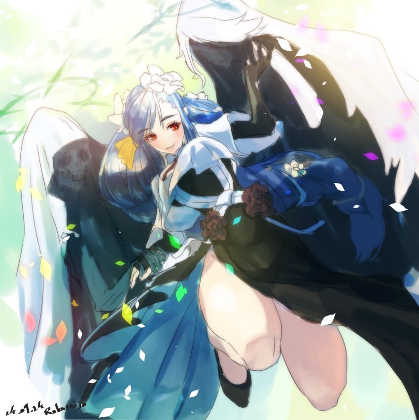 1girl, angel_wings, artist_name, braid, braided_ponytail, breasts, crop_top, dated