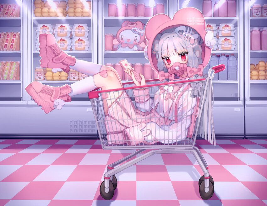 1girl, apollo_(rinihimme), artist_name, bandaid, bandaid_on_knee, bandaid_on_leg, boots, bow