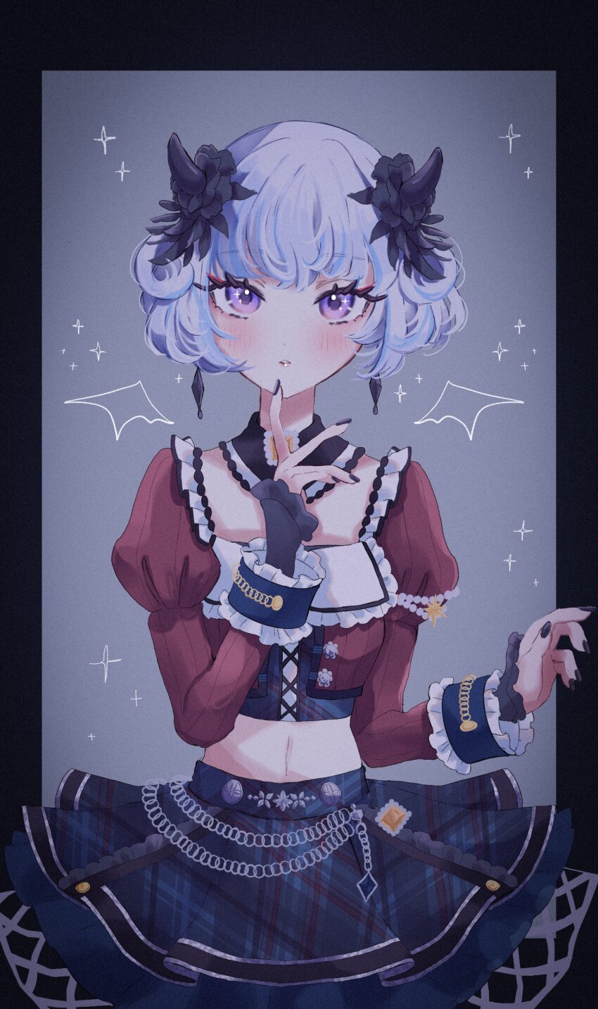 1girl, aikatsu!, aikatsu!_(series), aikatsu_academy!, black_nails, blunt_bangs, blush, bow