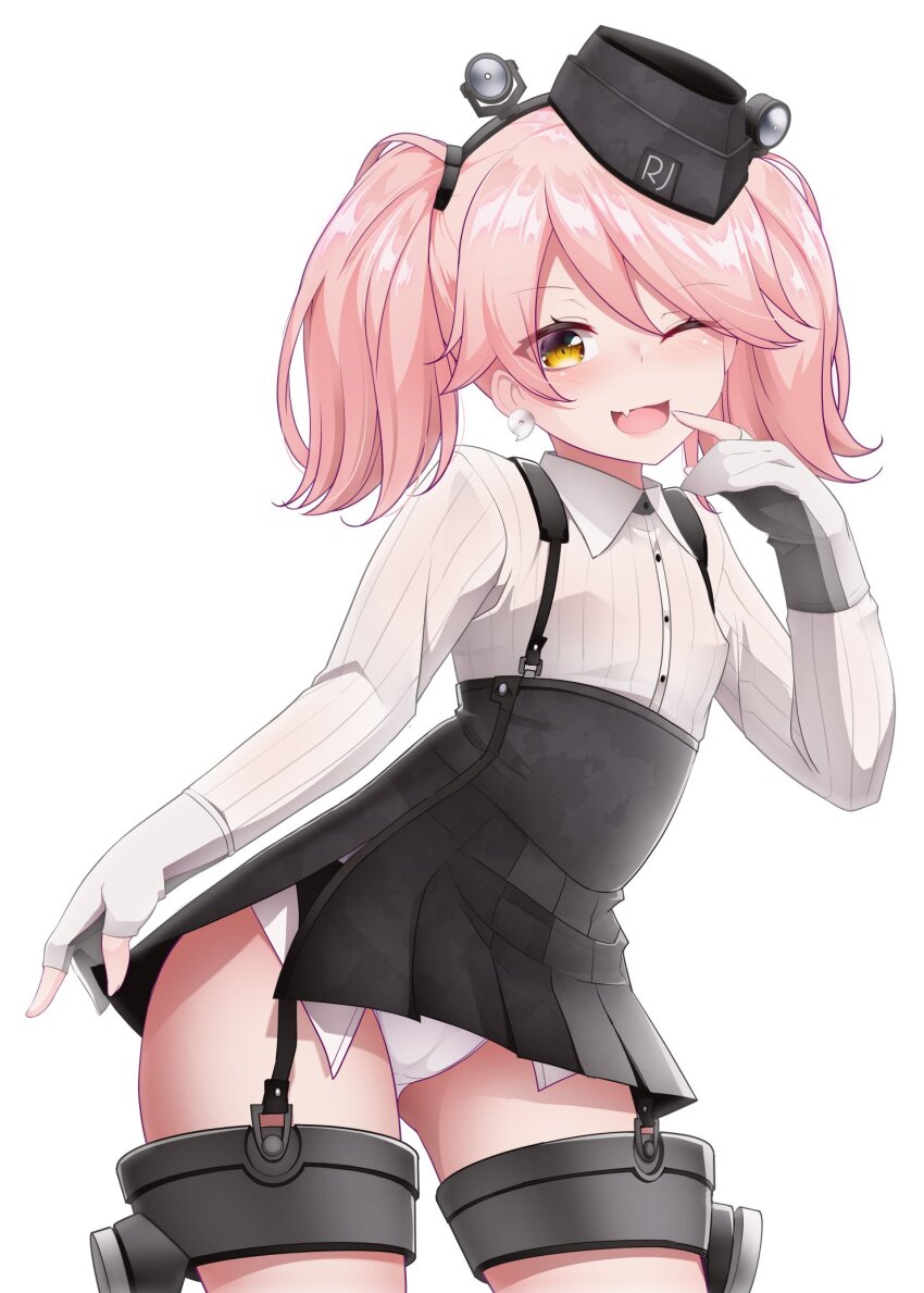 1girl, atlanta_(kancolle), atlanta_(kancolle)_(cosplay), black_skirt, blush, cosplay, covered_erect_nipples, earrings