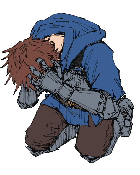 1boy, armor, blue_hoodie, brown_hair, brown_pants, gauntlets, gran_(granblue_fantasy), granblue_fantasy