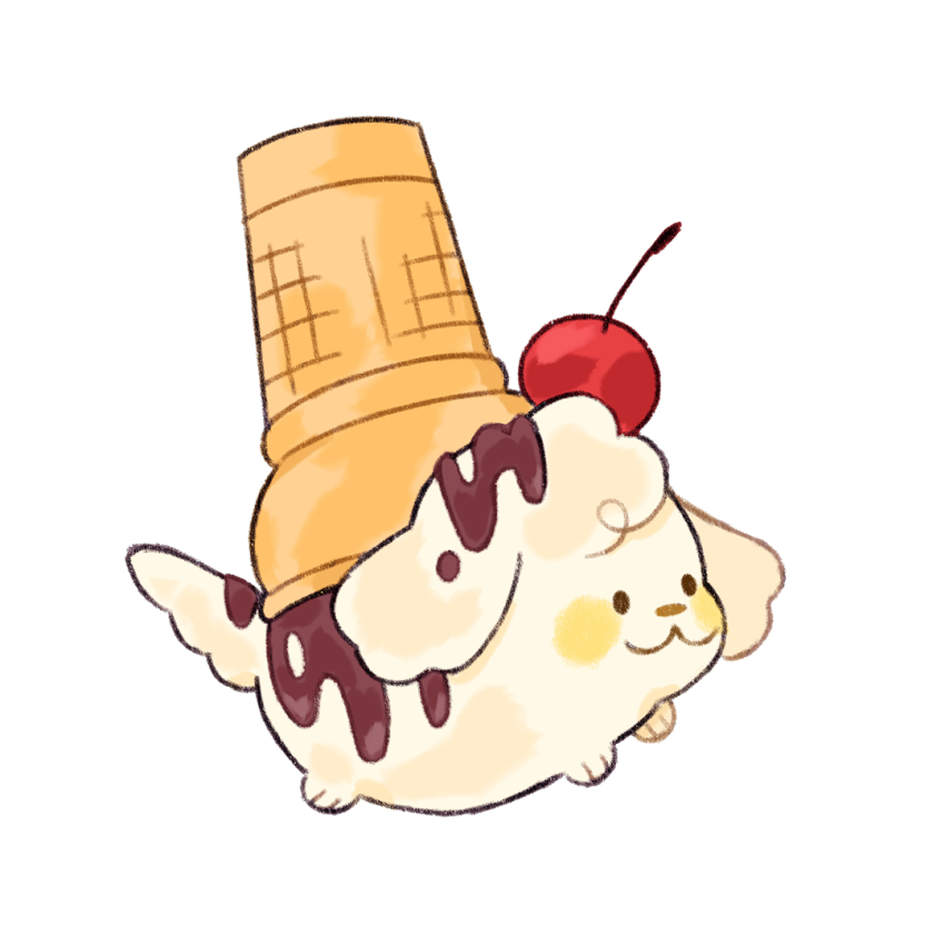 :3, animal, animal_focus, cherry, closed_mouth, dog, food, food-themed_creature