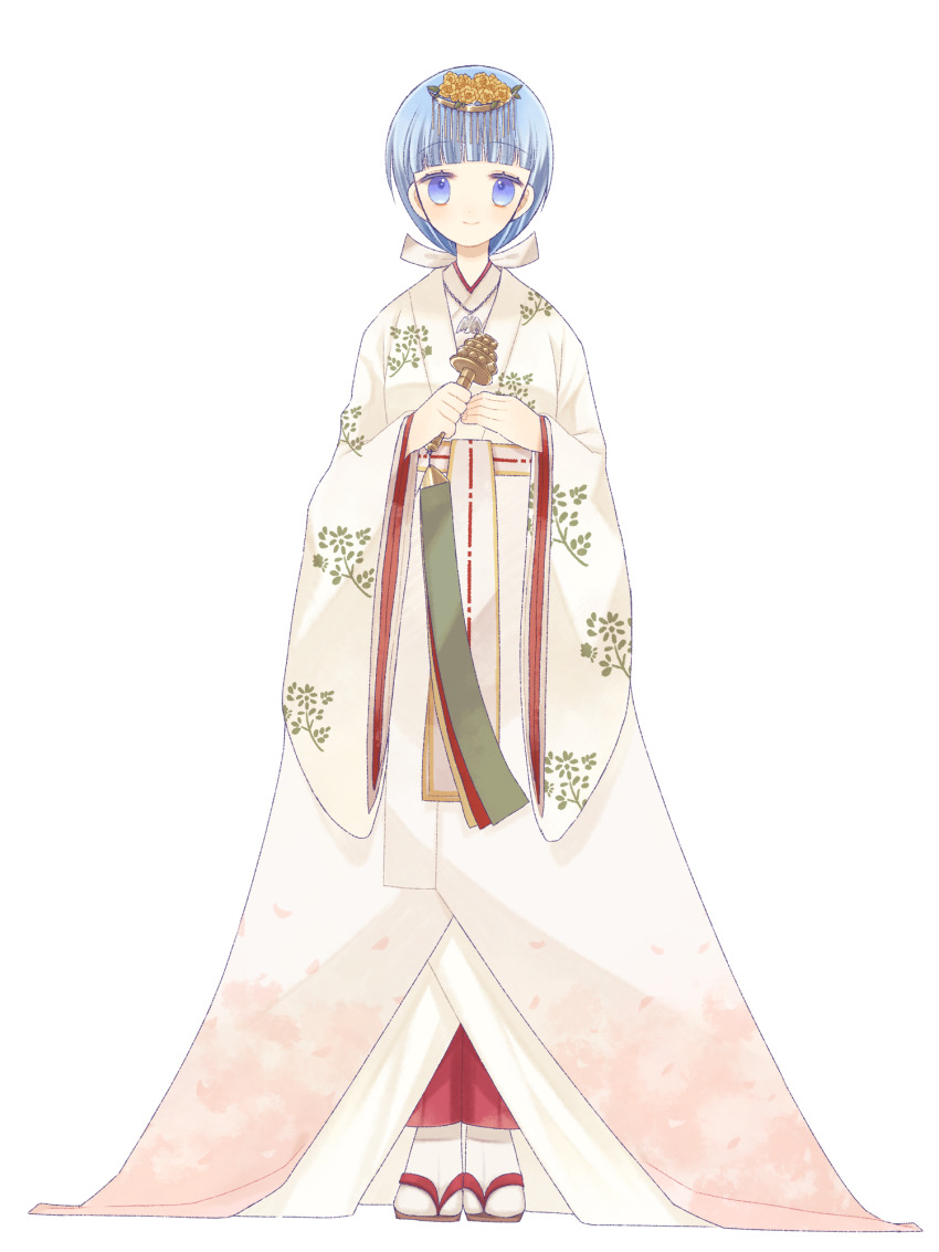 1girl, bell, blue_eyes, blue_hair, chain_paradox, cloud_print, comb, fina_yggdrasil