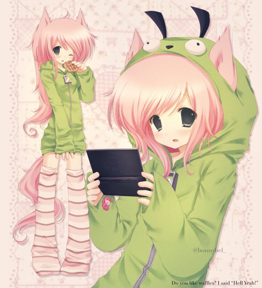 1girl, 2000s_(style), animal_ears, antonymph, aqua_eyes, character_charm, charm_(object), commentary