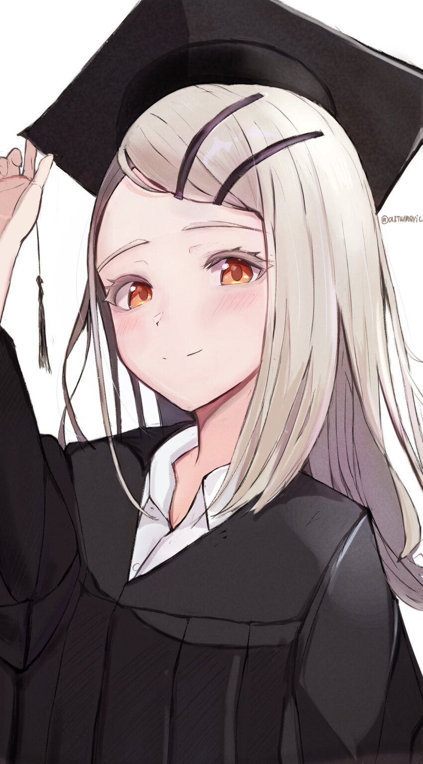 1girl, aiturmeric, black_robe, blush, colored_eyelashes, commentary_request, gakuen_idolmaster, hat