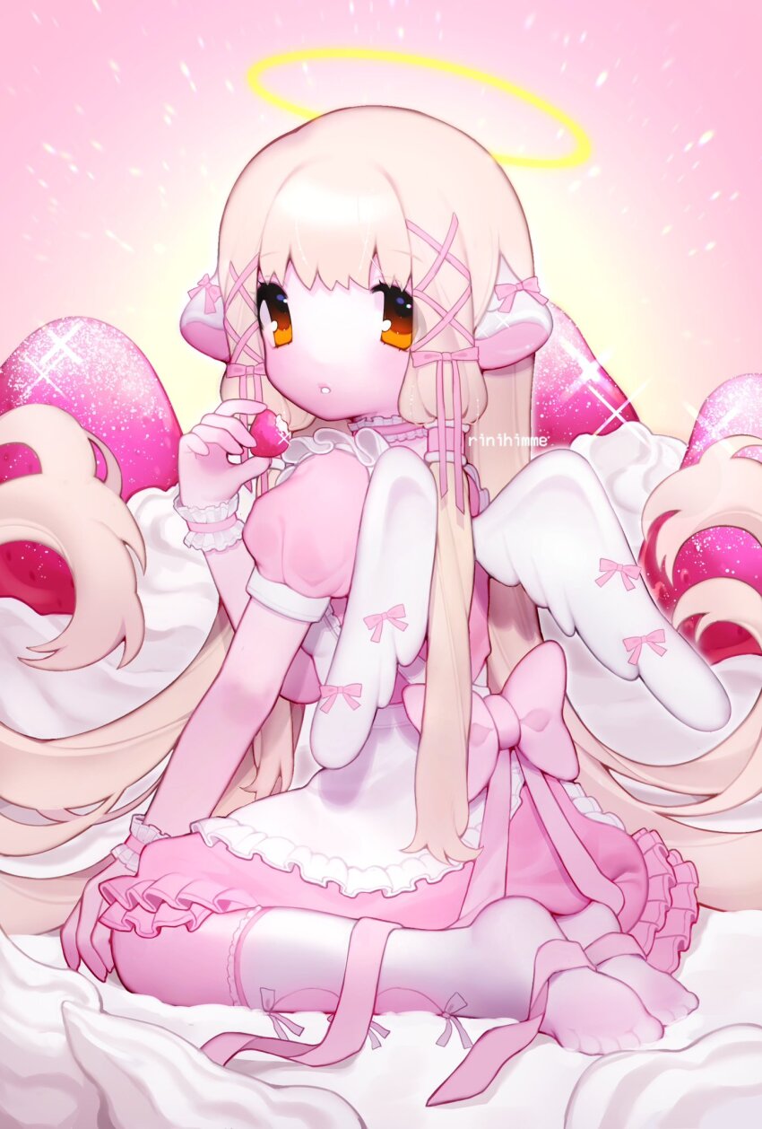 1girl, android, animal_ears, apron, blonde_hair, bow, brown_eyes, chii