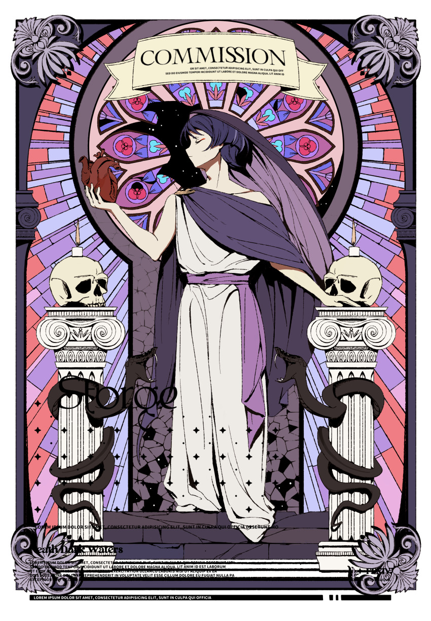 1boy, absurdres, alternate_costume, border, closed_eyes, closed_mouth, commission, full_body