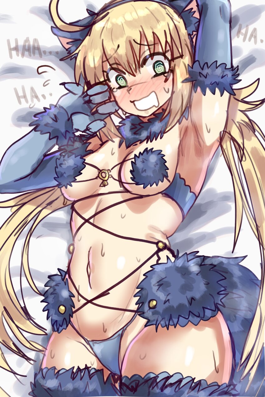1girl, absurdres, adapted_costume, alternate_color, animal_ears, armpits, artoria_caster_(fate), artoria_pendragon_(fate)