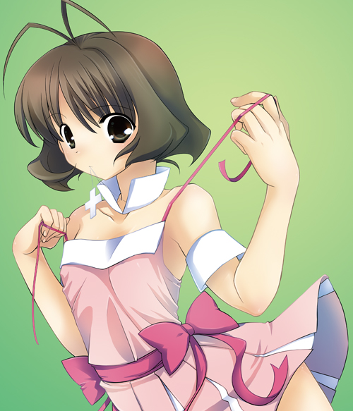 00s, 1boy, akizuki_ryo, antenna_hair, bad_id, bad_pixiv_id, bare_shoulders, blush
