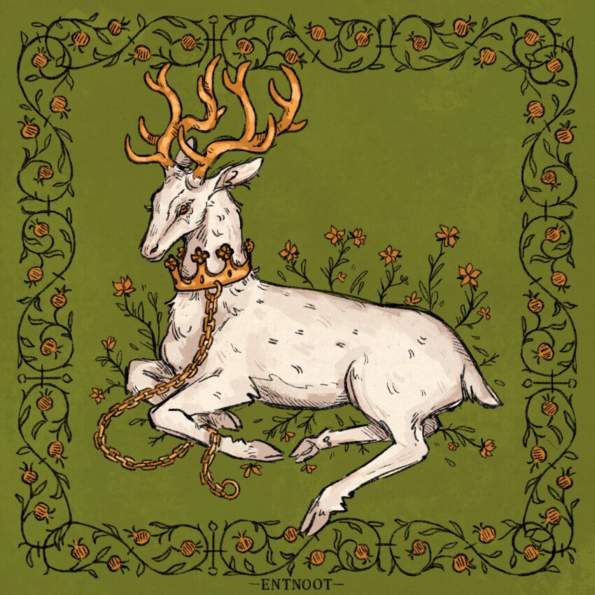 animal, animal_focus, artist_name, border, chain, collar, commentary, crown