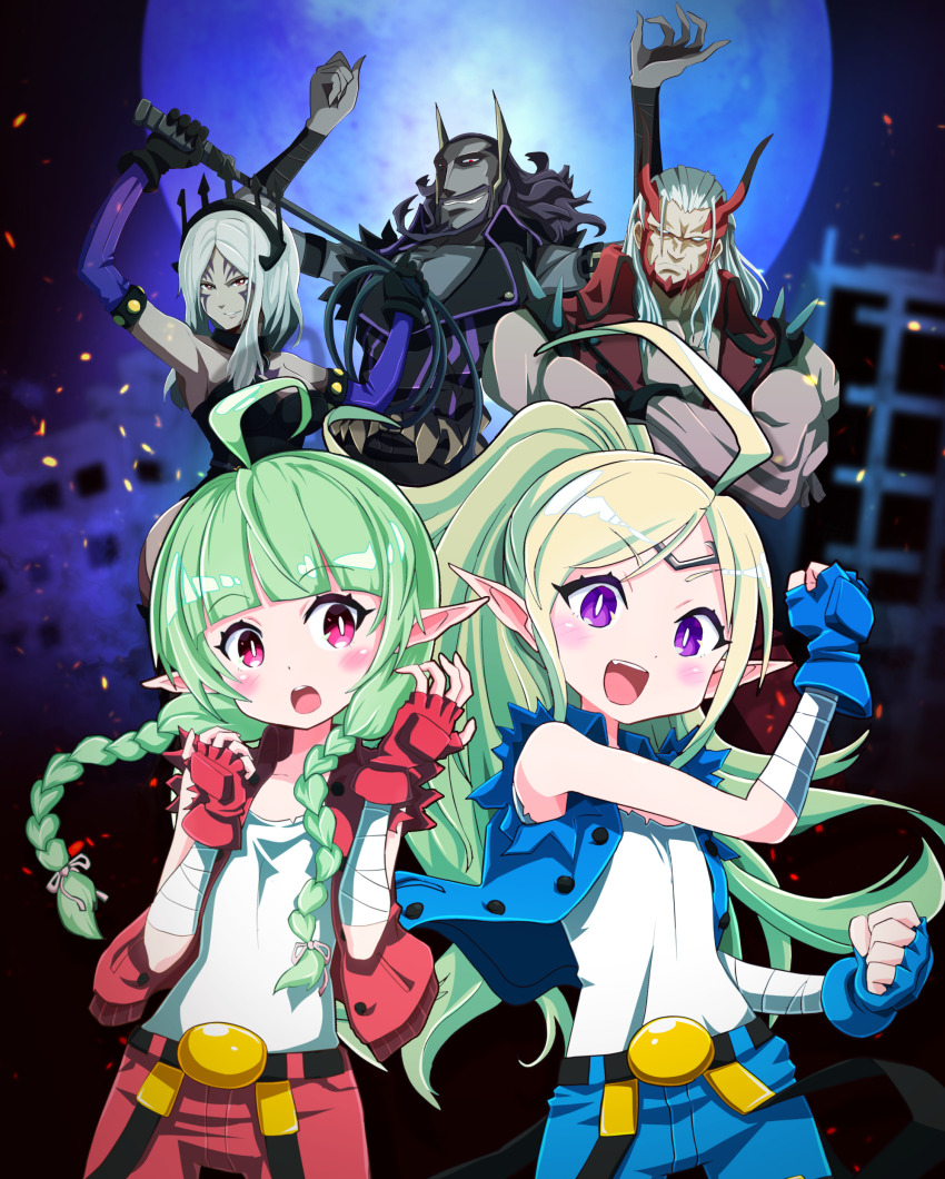 2boys, 3girls, absurdres, ahoge, arm_wrap, aversa_(fire_emblem), blonde_hair, braid