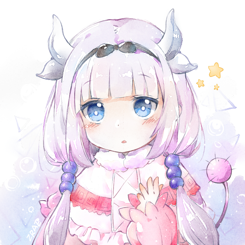 1girl, black_bow, blue_eyes, blush, bow, bright_pupils, dragon_girl, dragon_horns