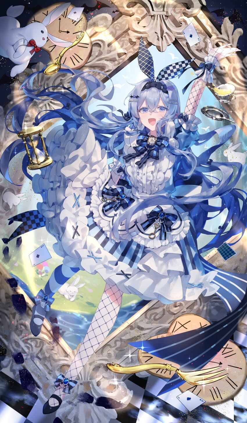 1girl, absurdres, animal_ears, apron, armlet, bat_(animal), black_footwear, blue_bow