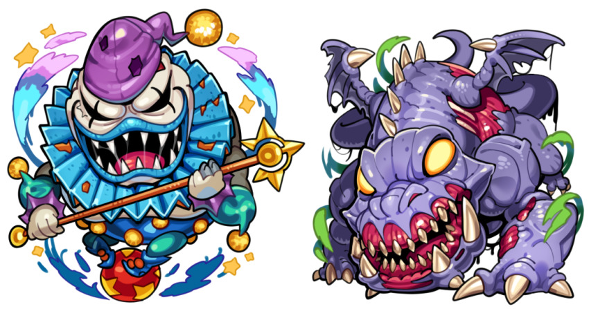 1boy, ball, black_eyes, clown, crass_clown, dragon, dragon_zombie_(yu-gi-oh!), duel_monster