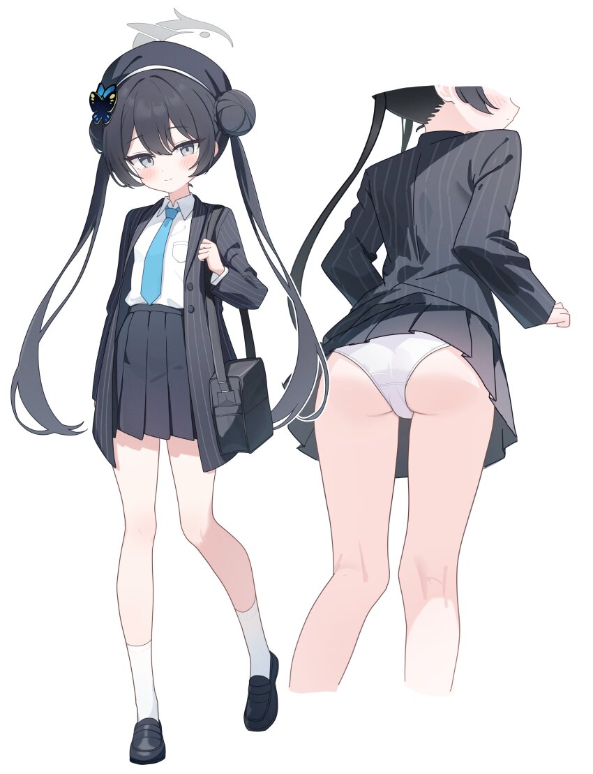 1girl, absurdres, bag, beret, black_bag, black_footwear, black_hair, black_skirt