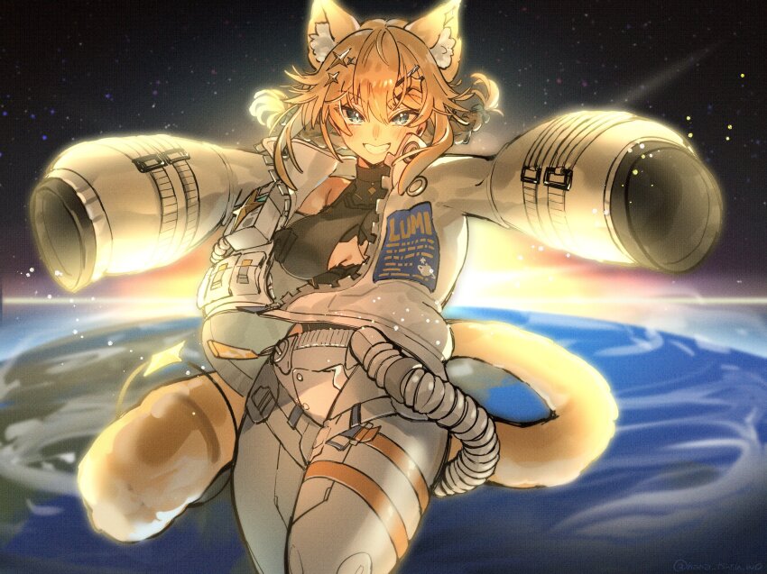 1girl, alternate_costume, animal_ears, blonde_hair, blue_eyes, braid, breasts, cat_ears