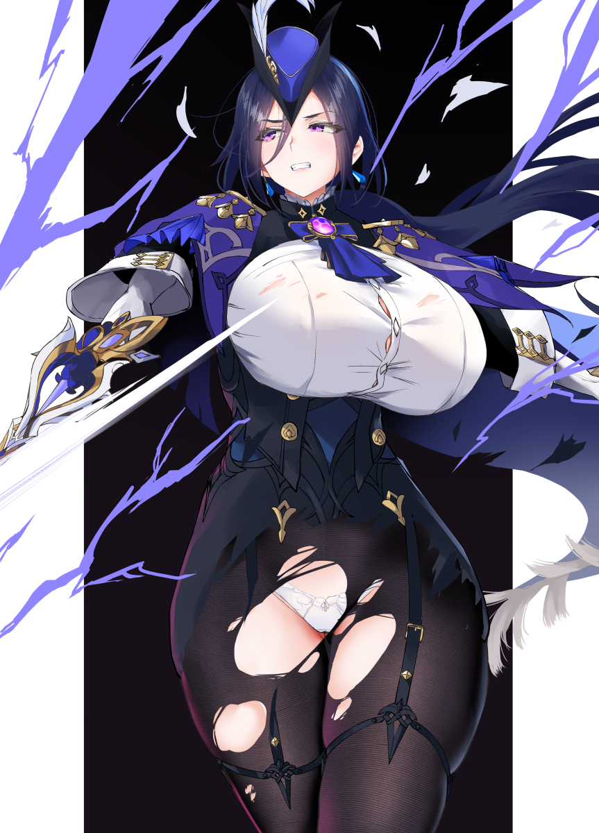 1girl, alternate_breast_size_(larger), anesaki, ascot, black_background, black_corset, black_garter_straps, black_pantyhose