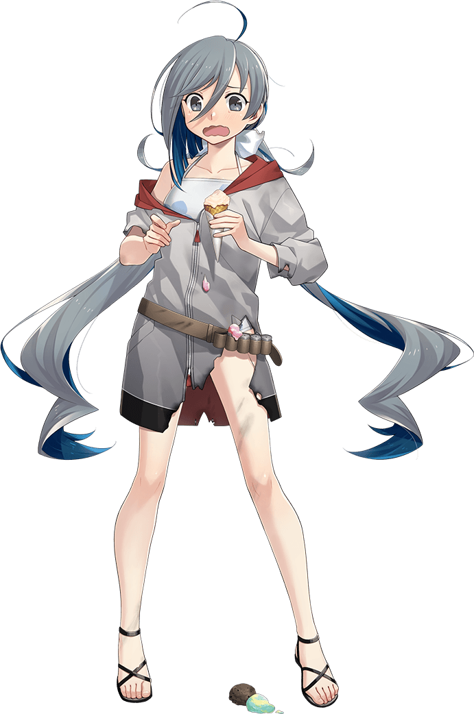 1girl, ahoge, belt, burnt_clothes, casual_one-piece_swimsuit, dress, feet, food