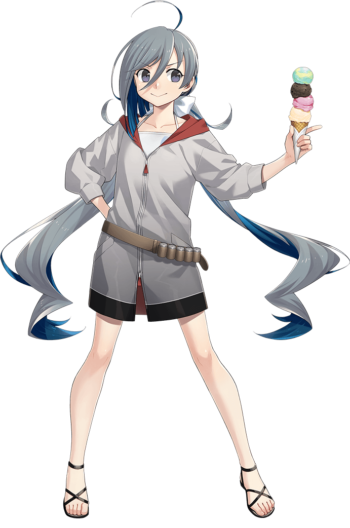 1girl, ahoge, ammunition_belt, belt, brown_belt, casual_one-piece_swimsuit, feet, food