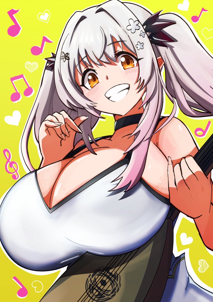 029skysky, 1girl, black_choker, blush, breasts, choker, cleavage, commentary_request