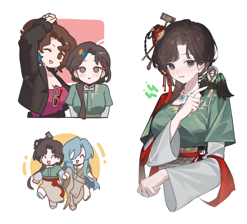 1boy, 37_(reverse:1999), 4girls, :>, ;d, ^_^, absurdres, ancient_greek_clothes