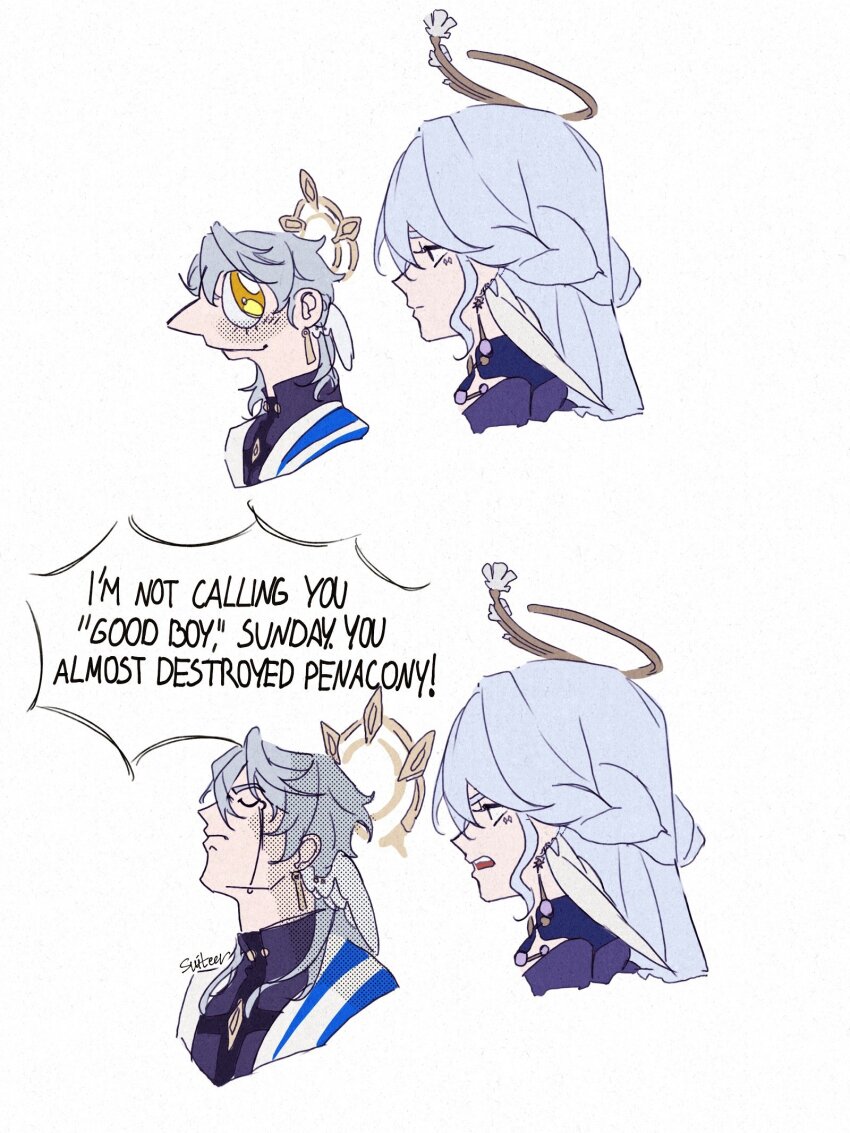 1boy, 1girl, bishounen, blue_hair, brother_and_sister, choker, collar, english_text