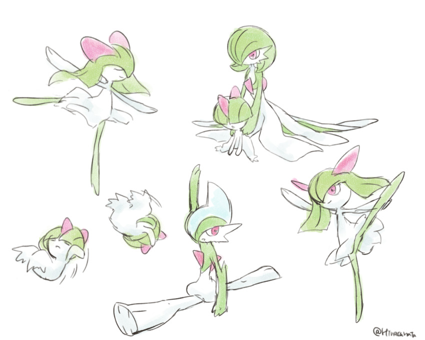 artist_name, bob_cut, closed_eyes, dress, evolutionary_line, gallade, gardevoir, gen_3_pokemon