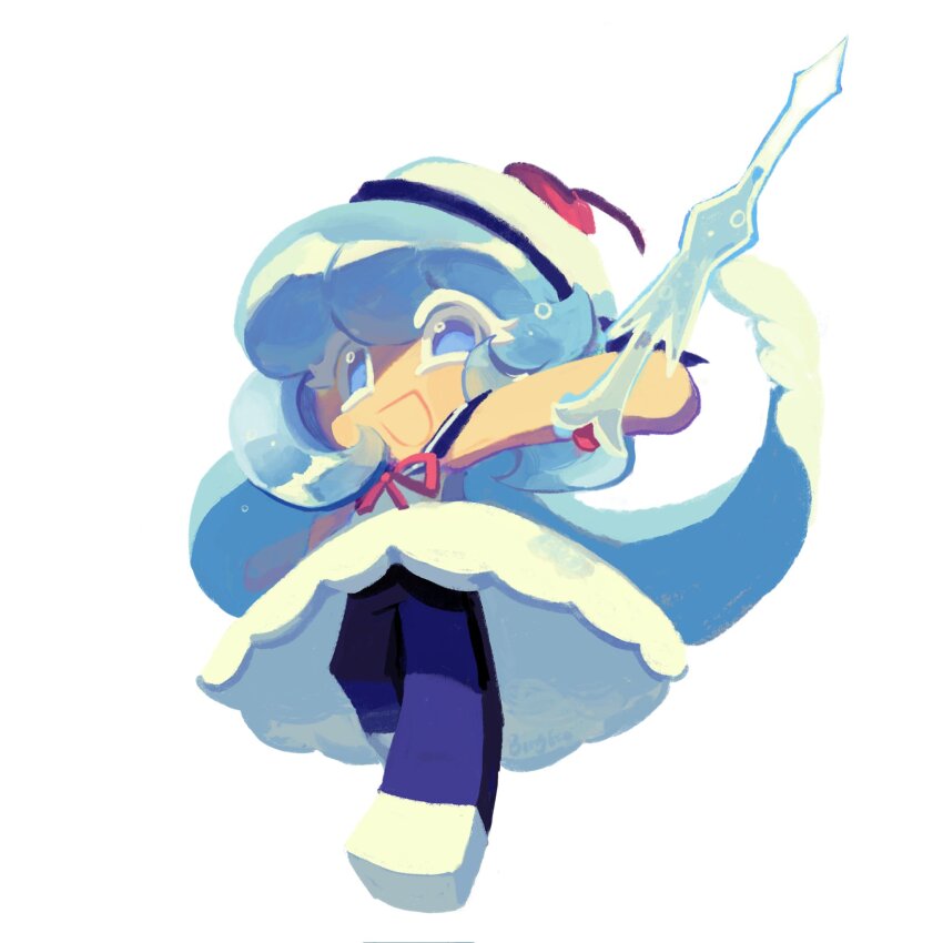 1girl, blue_eyes, blue_hair, blue_pantyhose, cherry_hat_ornament, cookie_run, cookie_run:_tower_of_adventures, cream_soda_cookie