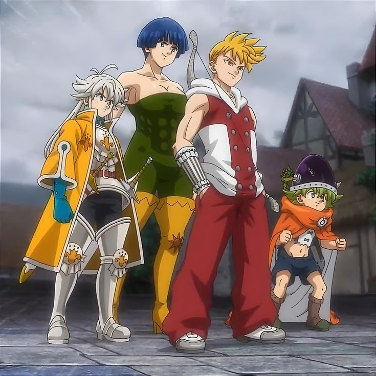 2boys, anime_screenshot, arch, armor, full_body, gawain_(mokushiroku_no_yonkishi), grey_background, jacket