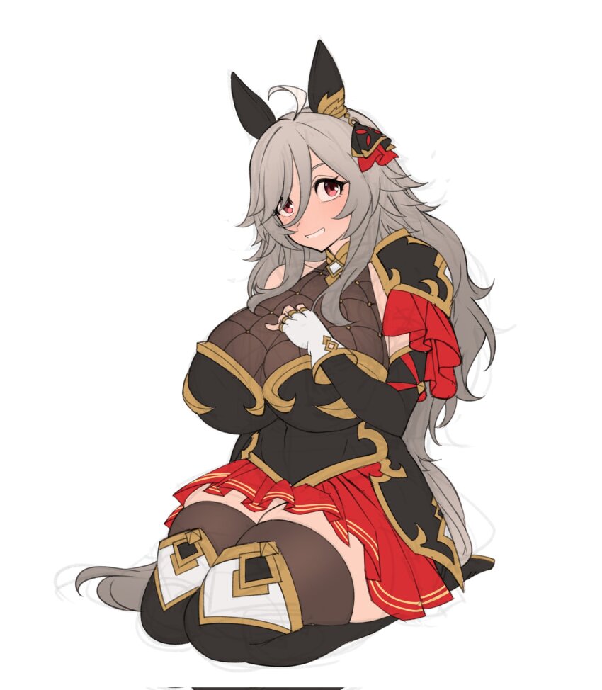 1girl, ahoge, alternate_eye_color, animal_ears, chrono_genesis_(racehorse), corrupted_twitter_file, cosplay, detached_sleeves