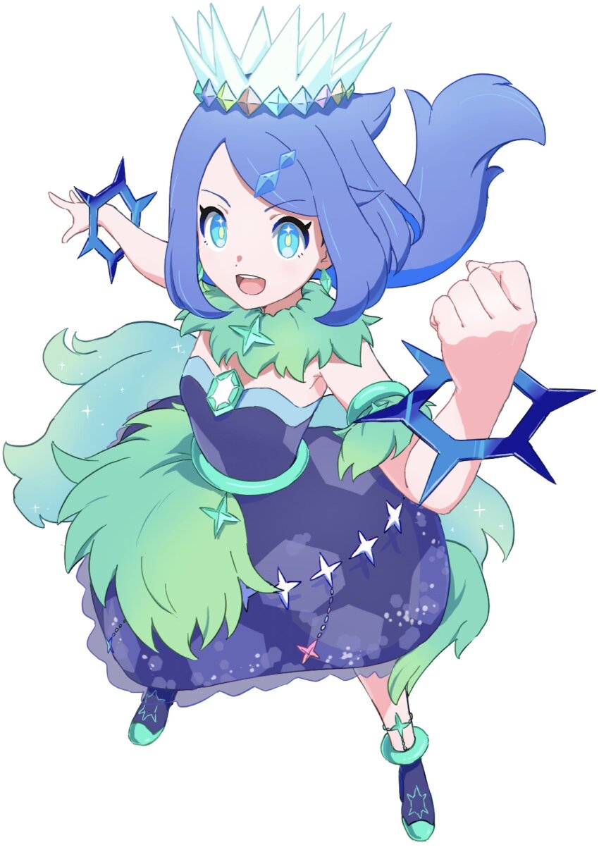 1girl, absurdres, armlet, blue_eyes, blue_hair, boots, bow, choker