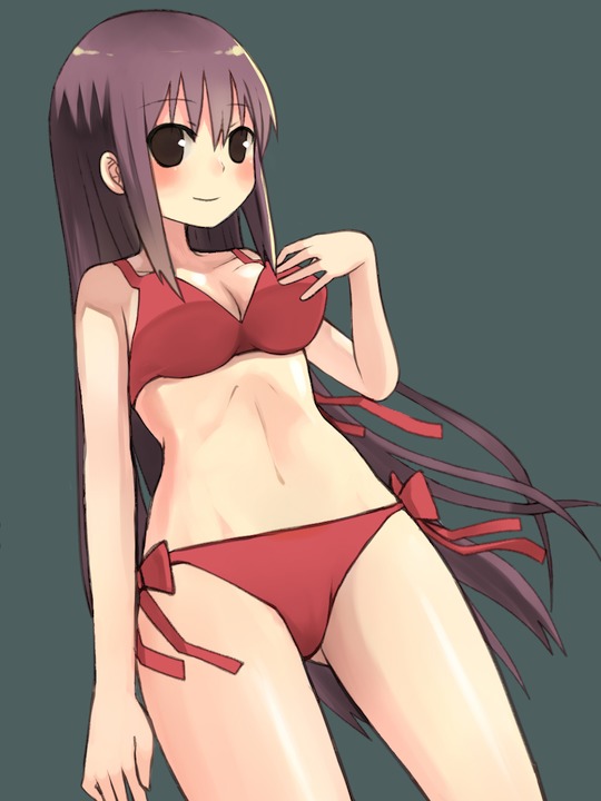 1girl, bikini, black_eyes, brown_hair, female_focus, hinuki_marina, long_hair, original