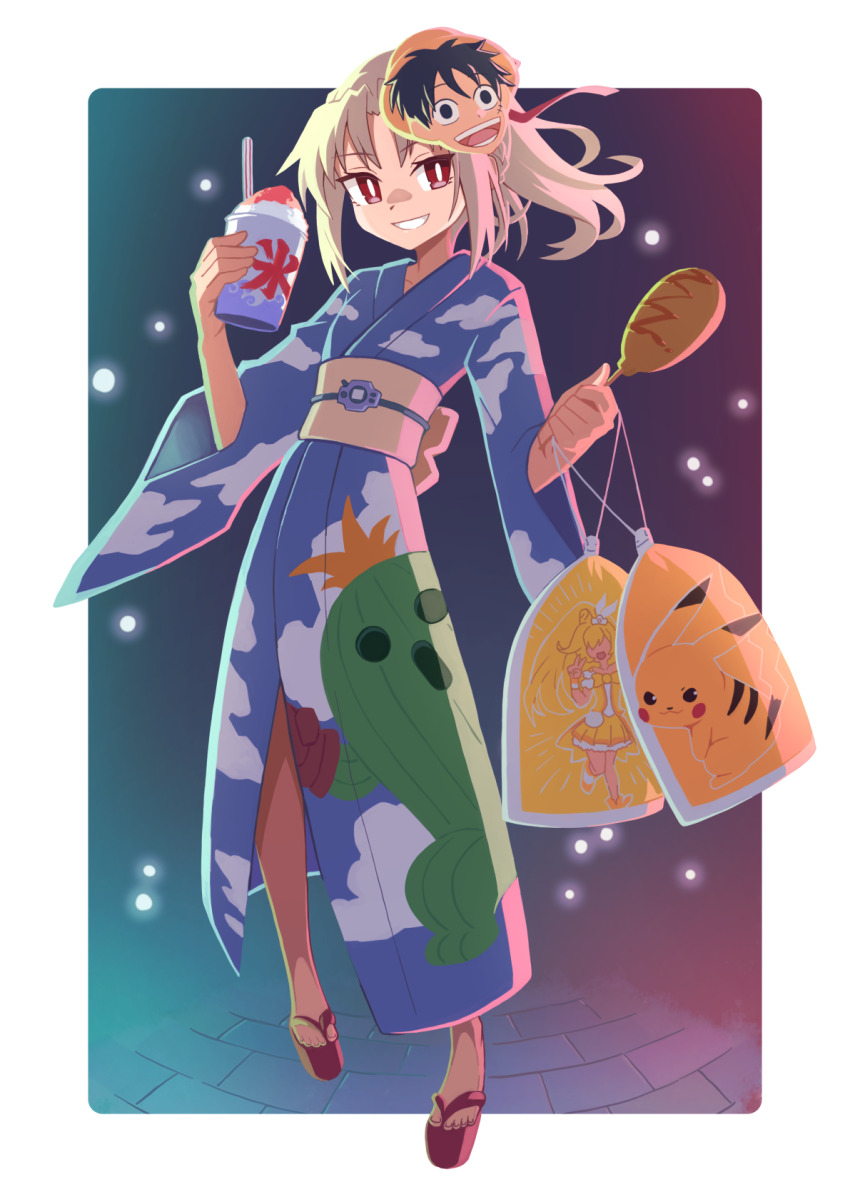 1girl, bag, border, bright_pupils, corn_dog, cure_peace, digimon, digimon_adventure