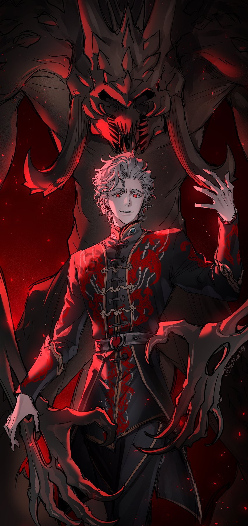 1boy, astarion, baldur's_gate, baldur's_gate_3, belt, black_coat, black_pants, claws