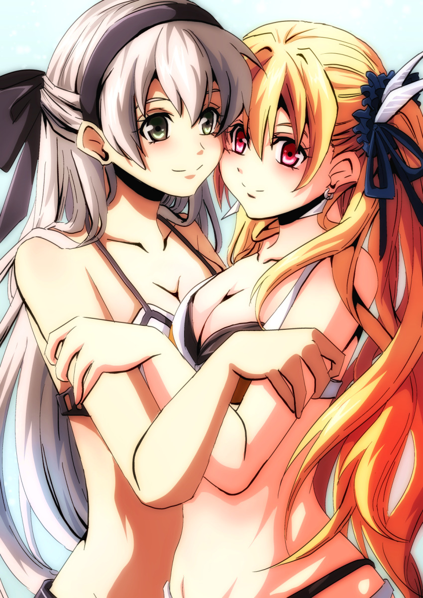 2girls, akane_kazami, alisa_reinford, antenna_hair, ao_no_kiseki, bikini, blonde_hair, bow