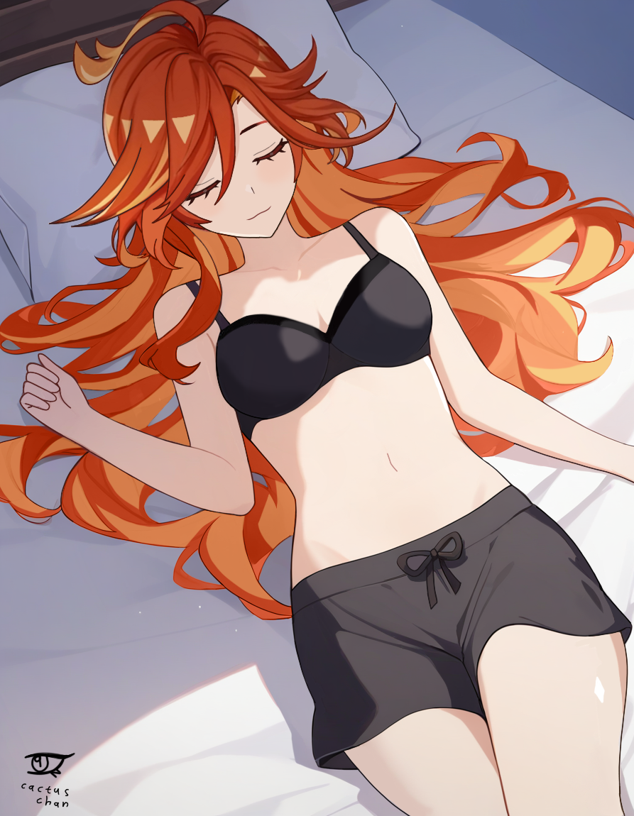 1girl, :3, ahoge, alternate_costume, artist_logo, bare_arms, bare_legs, bare_shoulders