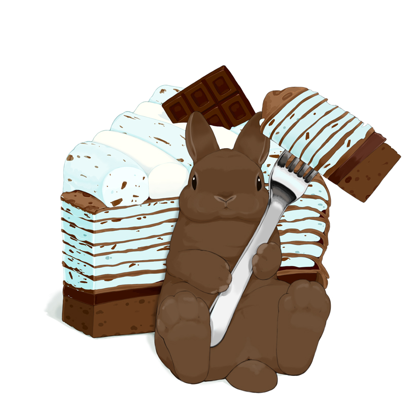 animal_focus, cake, candy, chocolate, chocolate_bar, chocolate_rabbit, closed_mouth, commentary_request