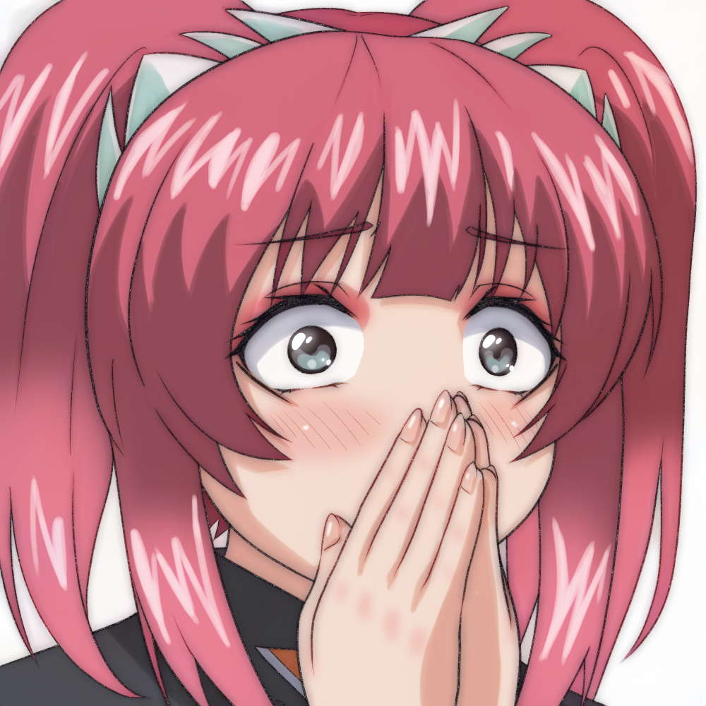 1girl, agnes_giebenrath, black_jacket, blush, covering_own_mouth, eyeshadow, grey_eyes, gundam