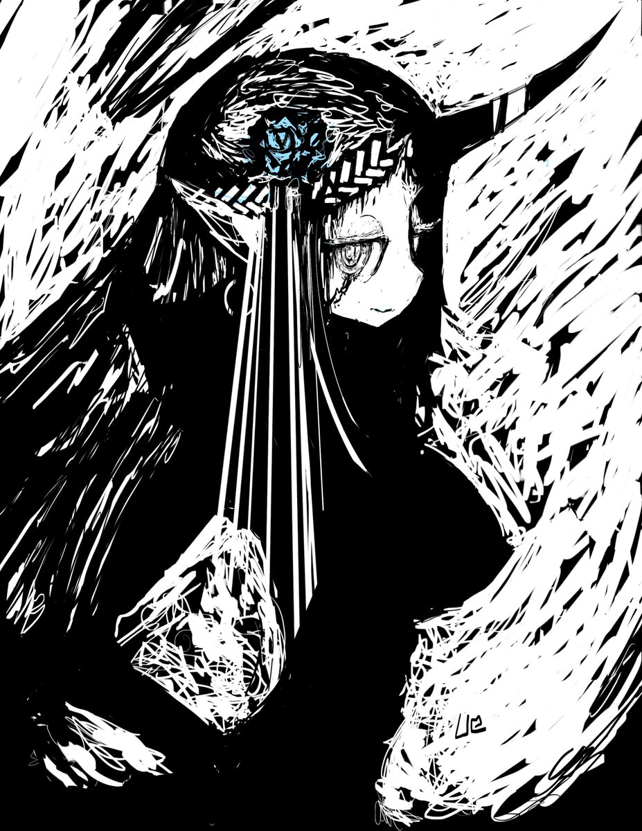 abstract_background, ami_shido_(crymachina), blue_flower, blue_rose, braid, crymachina, earrings, flower